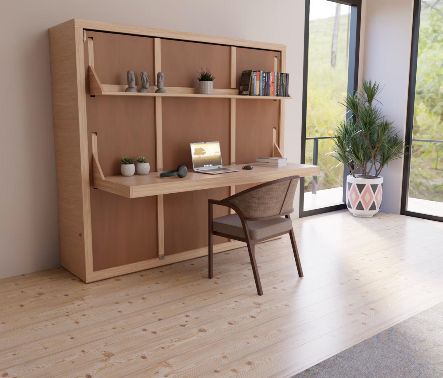 Murphy Bed Plan With Desk & Shelves Horizontal